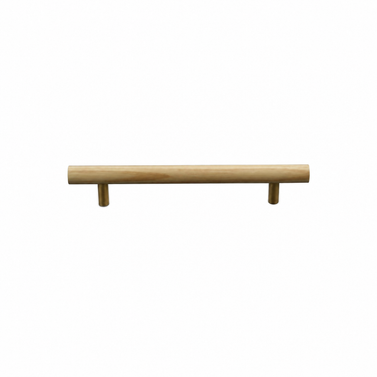 Nordic wooden T-bar cabinet handle, light wood bar with gold side legs