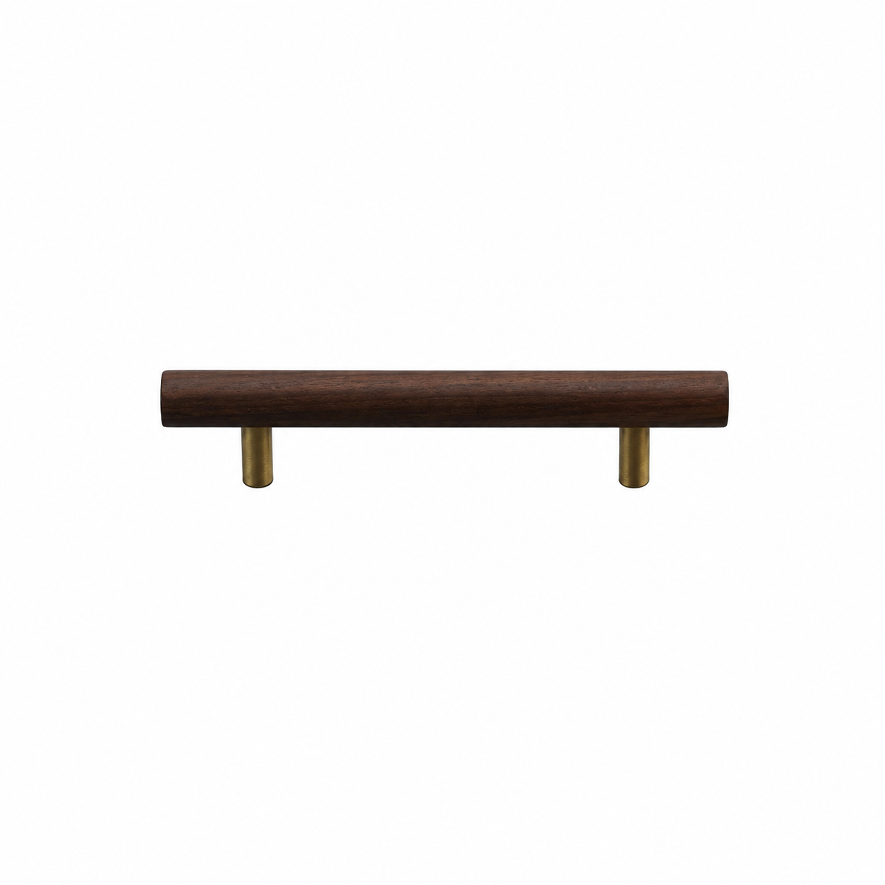 Nordic wooden T-bar cabinet handle, dark wood bar with gold side legs