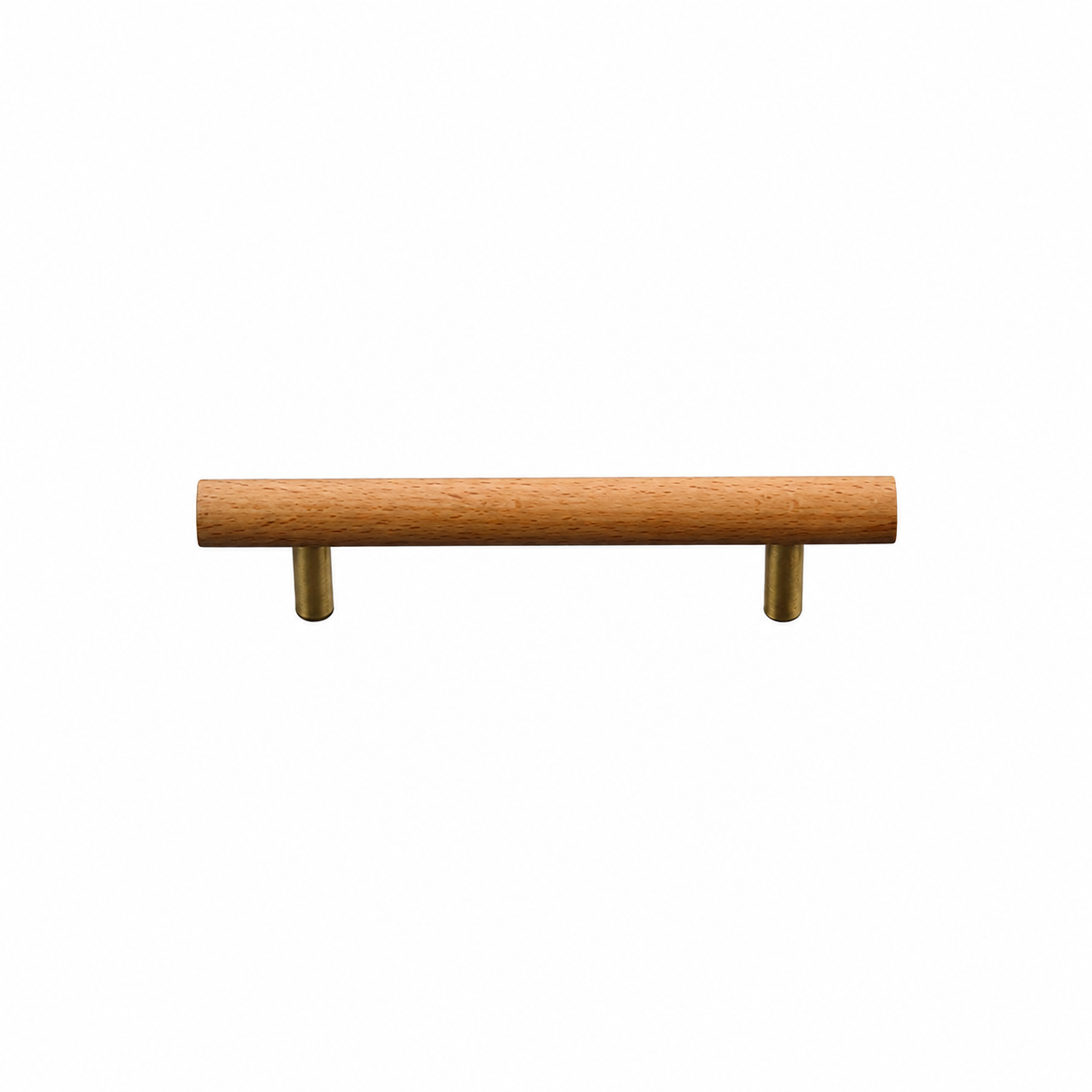 Nordic wooden T-bar cabinet handle, light wood bar with gold side legs